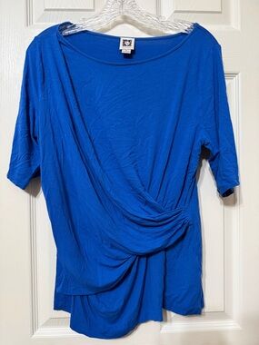 Anne Klein Royal Blue Draped Short Sleeve Top